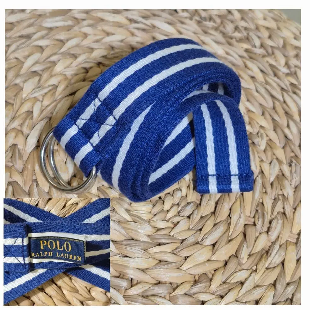 Polo Ralph Lauren Youth 12 Blue White Stripes Ribbon Style Belt D Ring Preppy